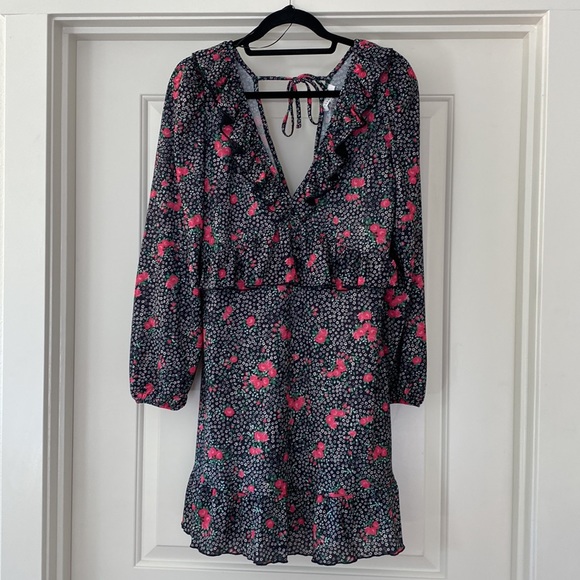 NWT Topshop Double V Long Sleeve Jersey Floral Mini Dress - Picture 2 of 4